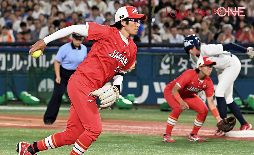 日米対抗ソフトボール2023 横浜スタジアムで行われた第3戦で安定した投球で火消しをした日本代表の上野由岐子投手（ビックカメラ高崎ビークイーン） -Journal-ONE撮影