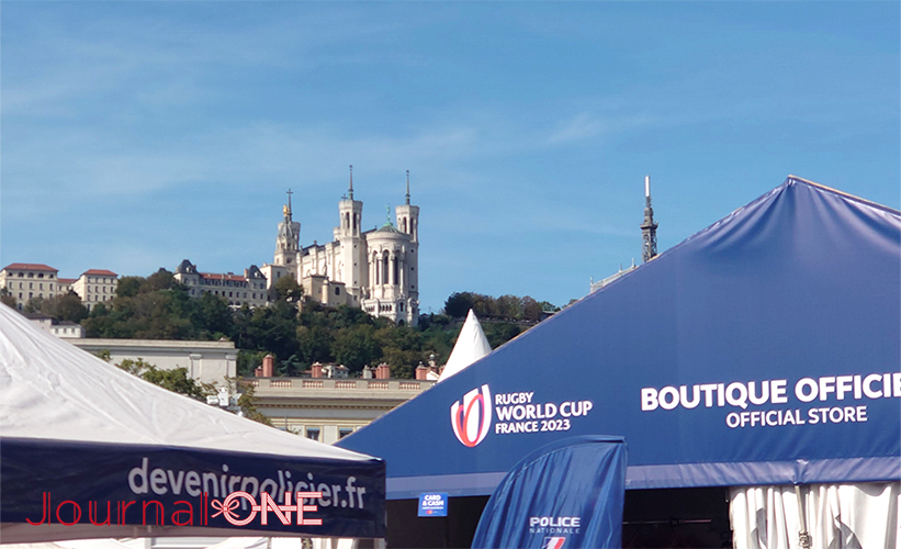 ラグビーW杯フランス大会| リヨンのベラージュ広場にある広大なファンゾーンからは世界遺産のノートルダム大聖堂が見える-Journal-ONE撮影