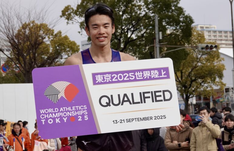 男子20km競歩で1時間16分10秒の世界新記録を樹立して、東京世界選手権代表に内定した山西-児玉育美撮影