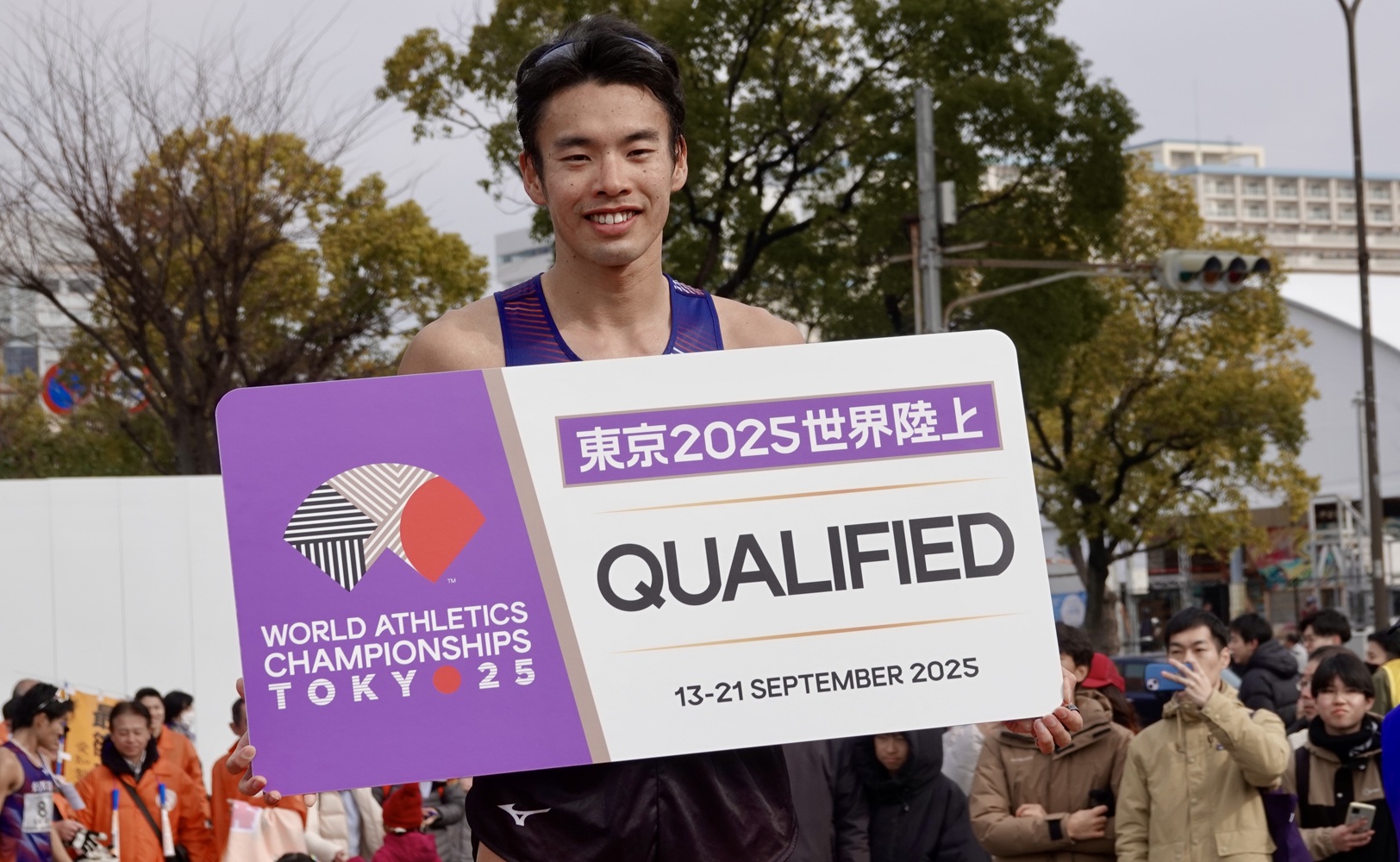 男子20km競歩で1時間16分10秒の世界新記録を樹立して、東京世界選手権代表に内定した山西-児玉育美撮影