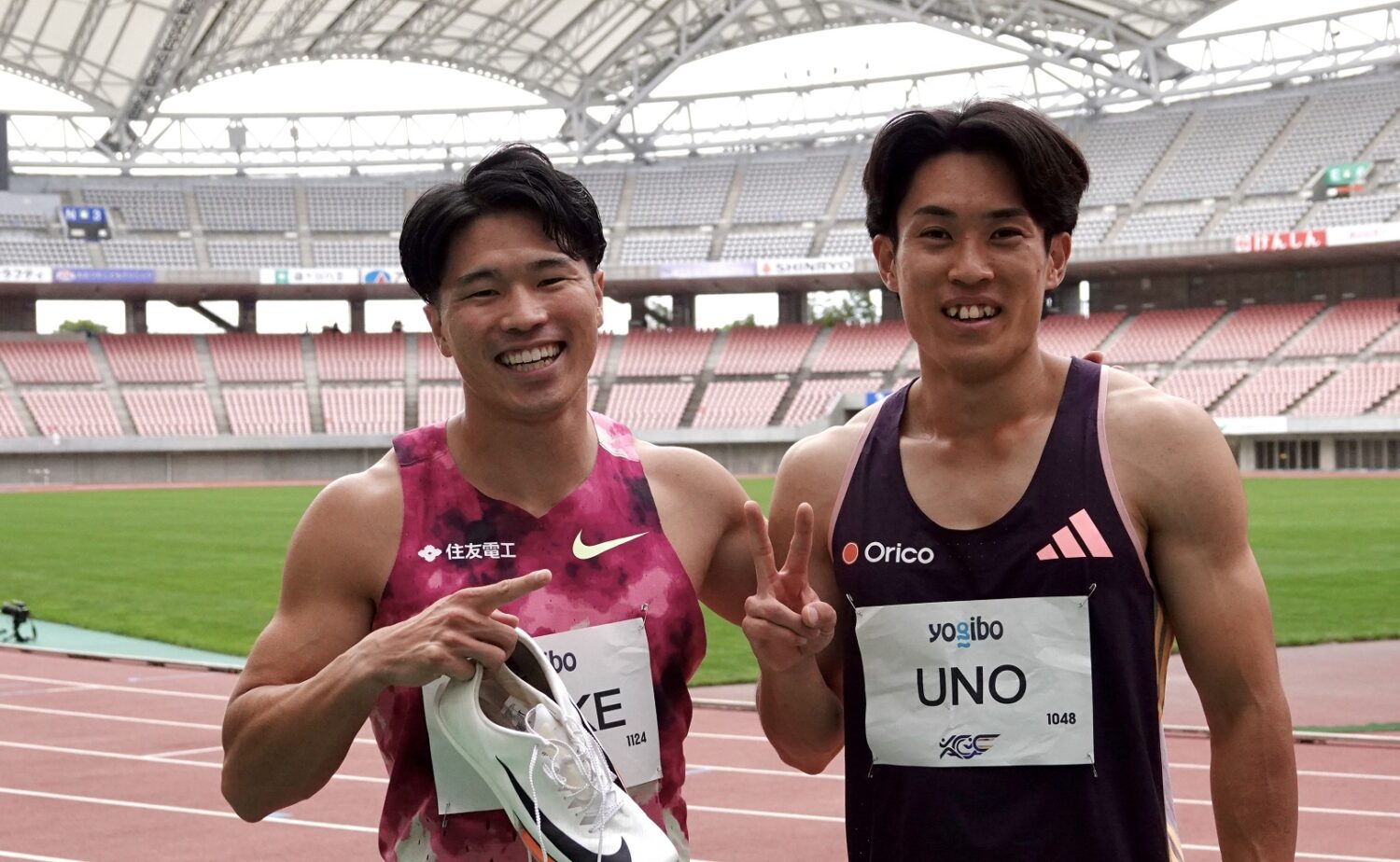 昨年の秋シーズン、勝負強さを見せた小池(左)と躍進を印象づけた宇野。ともに織田記念男子100mにエントリー‐児玉育美撮影