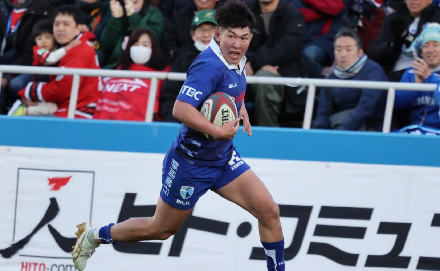 新人ながら14トライを挙げたSH北村瞬太郎（静岡ブルーレヴズ）